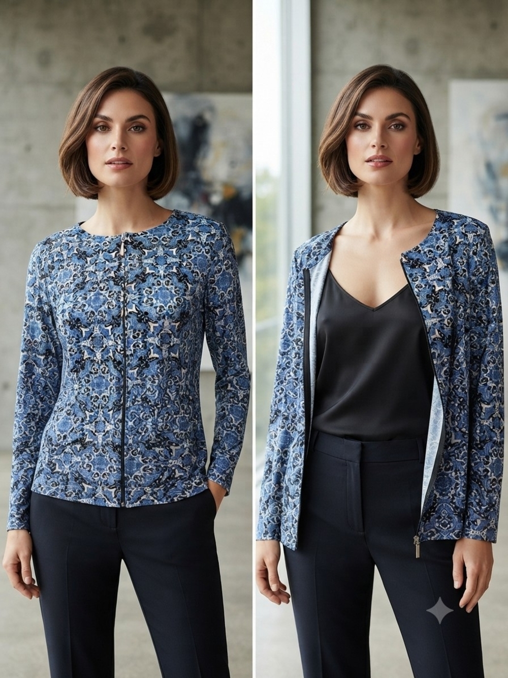 2/$15 Alia Blue Floral Zip-Front Jacket